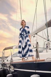 Shop Joseph Ribkoff Cotton Stripe Fit and Flare Shirt Dress - Joseph Ribkoff