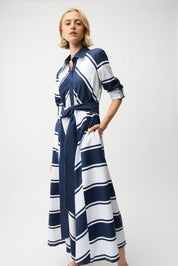 Shop Joseph Ribkoff Cotton Stripe Fit and Flare Shirt Dress - Joseph Ribkoff