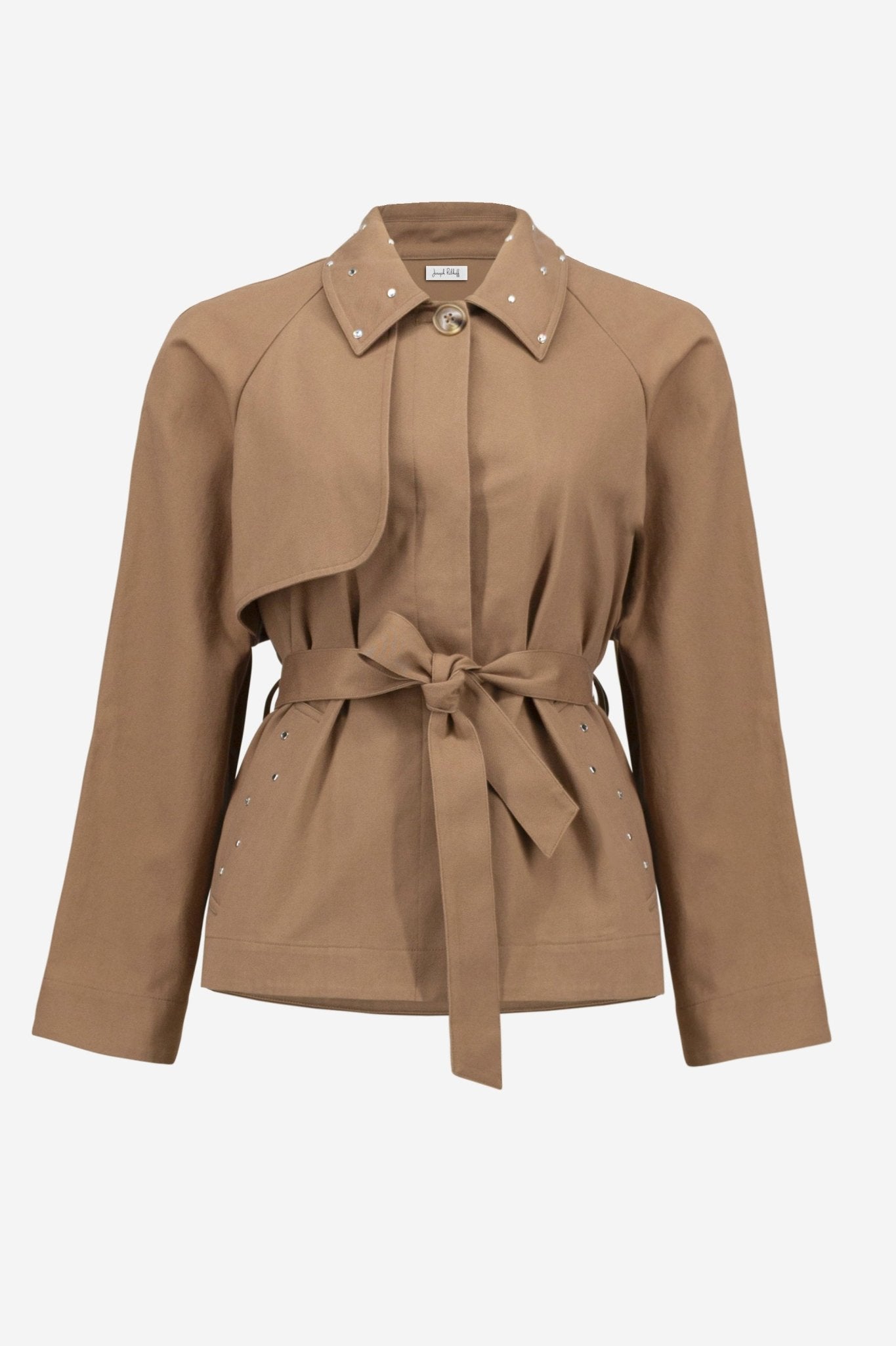 Shop Joseph Ribkoff Cotton Twill Short Trench with Belt & Rhinestones - Joseph Ribkoff