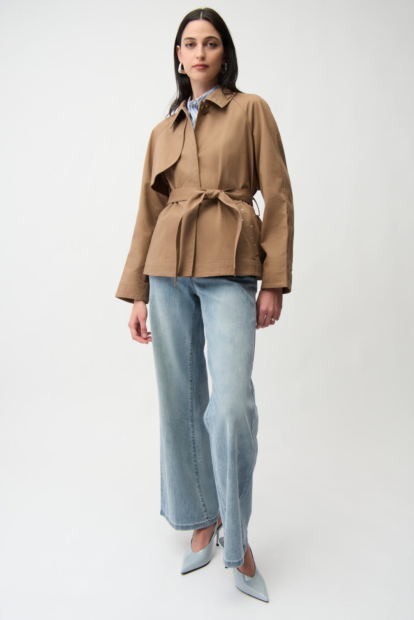 Shop Joseph Ribkoff Cotton Twill Short Trench with Belt & Rhinestones - Joseph Ribkoff