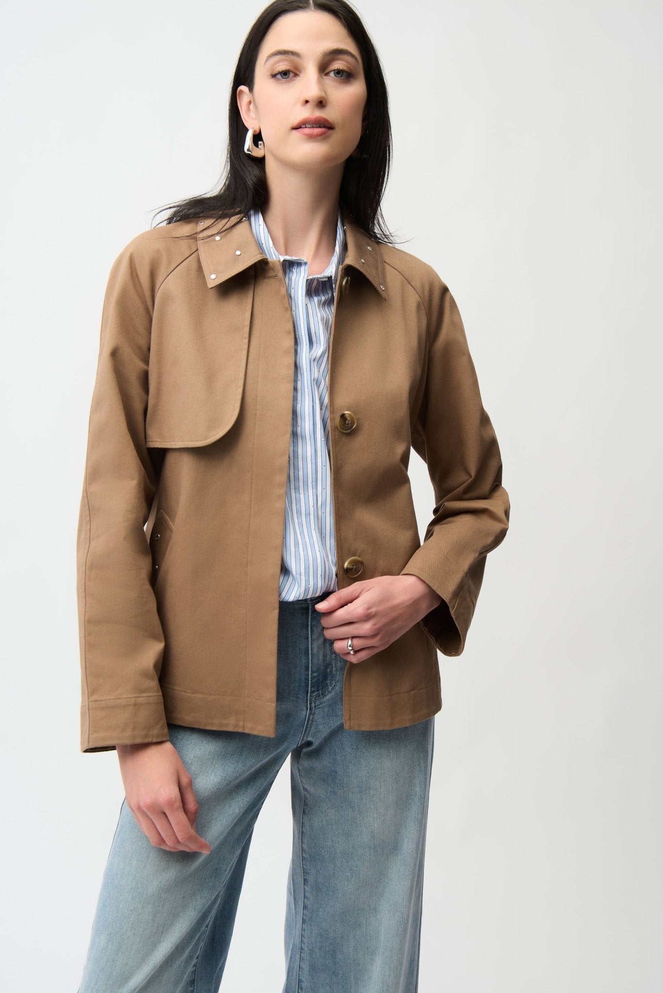 Shop Joseph Ribkoff Cotton Twill Short Trench with Belt & Rhinestones - Joseph Ribkoff