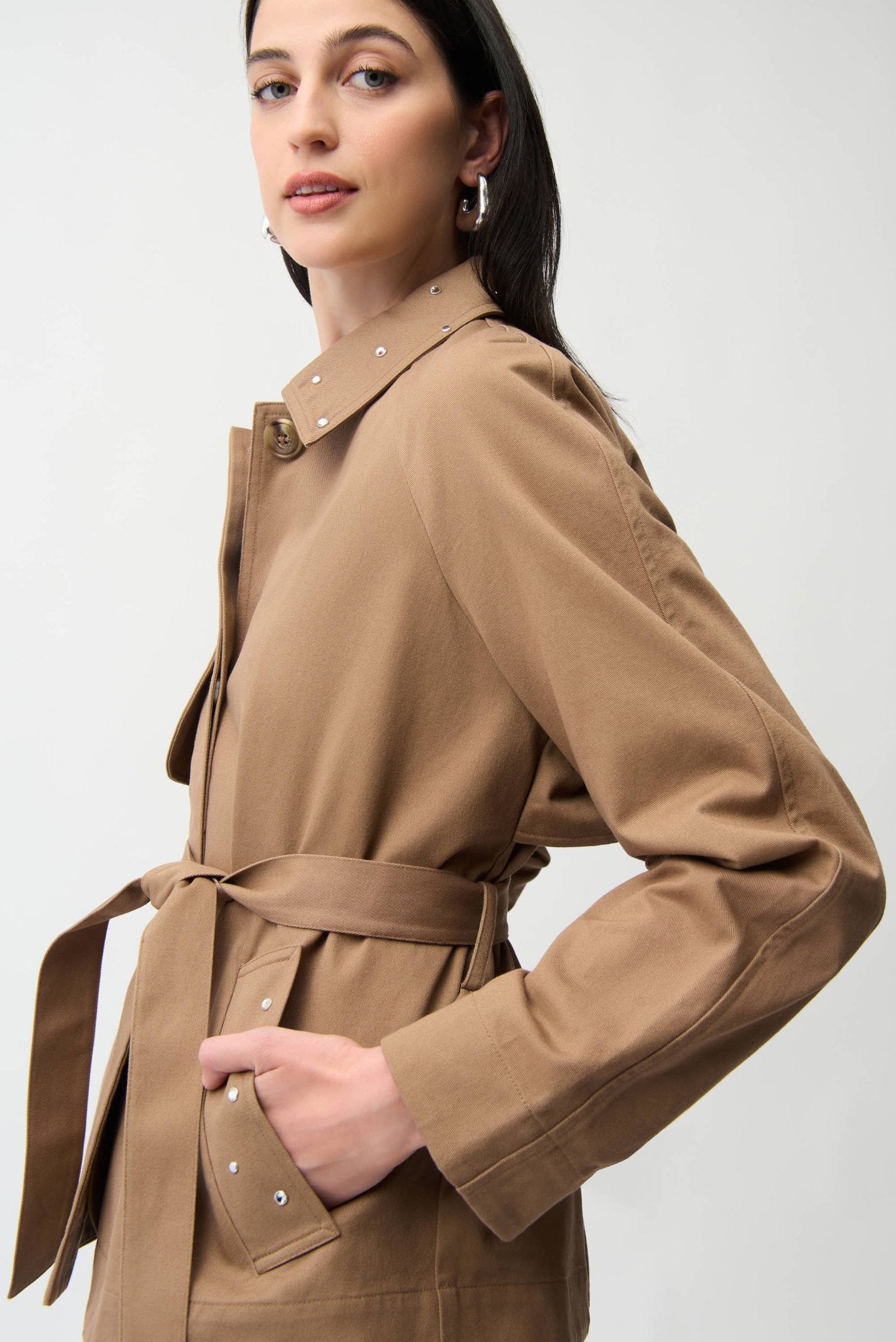 Shop Joseph Ribkoff Cotton Twill Short Trench with Belt & Rhinestones - Joseph Ribkoff