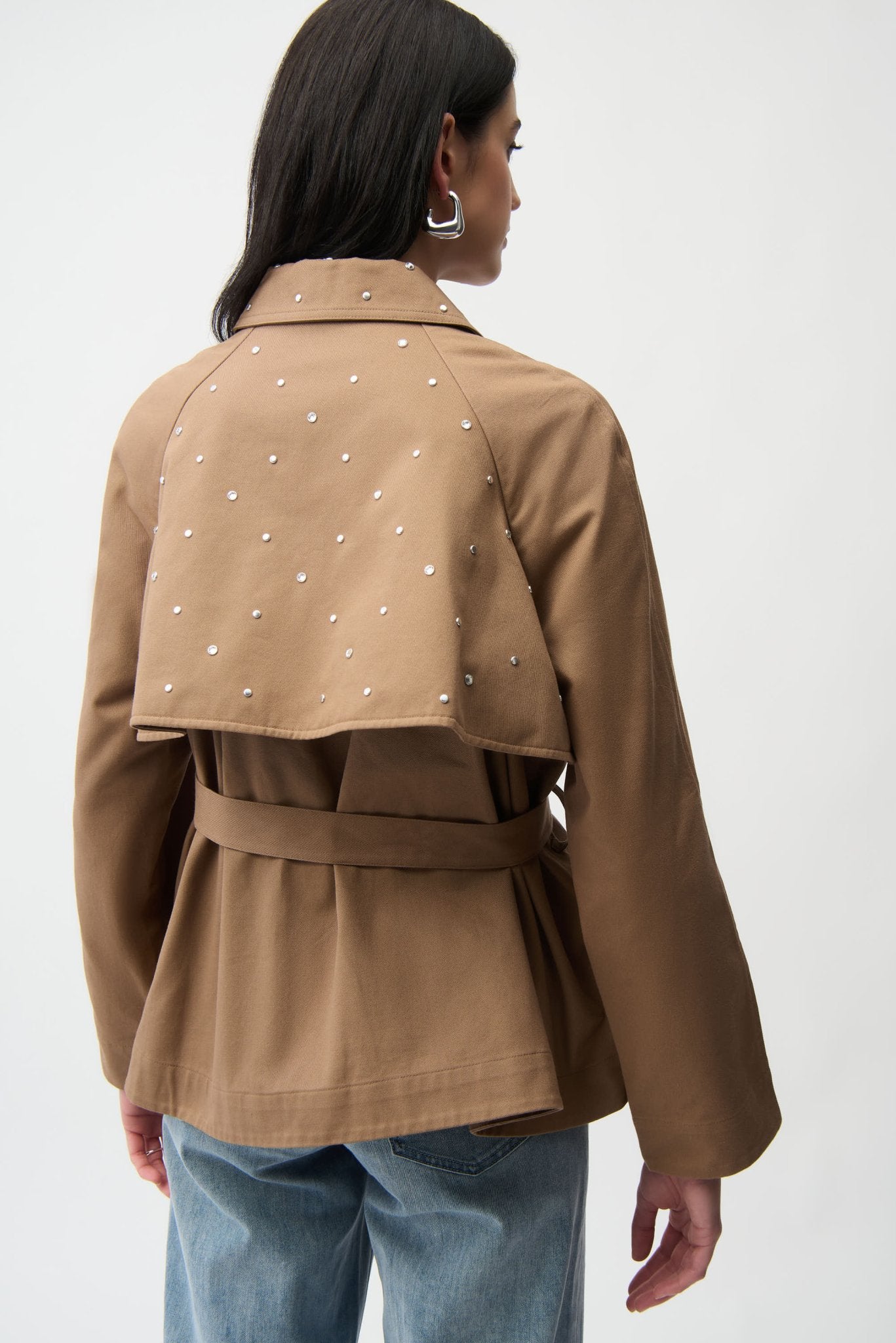 Shop Joseph Ribkoff Cotton Twill Short Trench with Belt & Rhinestones - Joseph Ribkoff