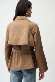 Shop Joseph Ribkoff Cotton Twill Short Trench with Belt & Rhinestones - Joseph Ribkoff