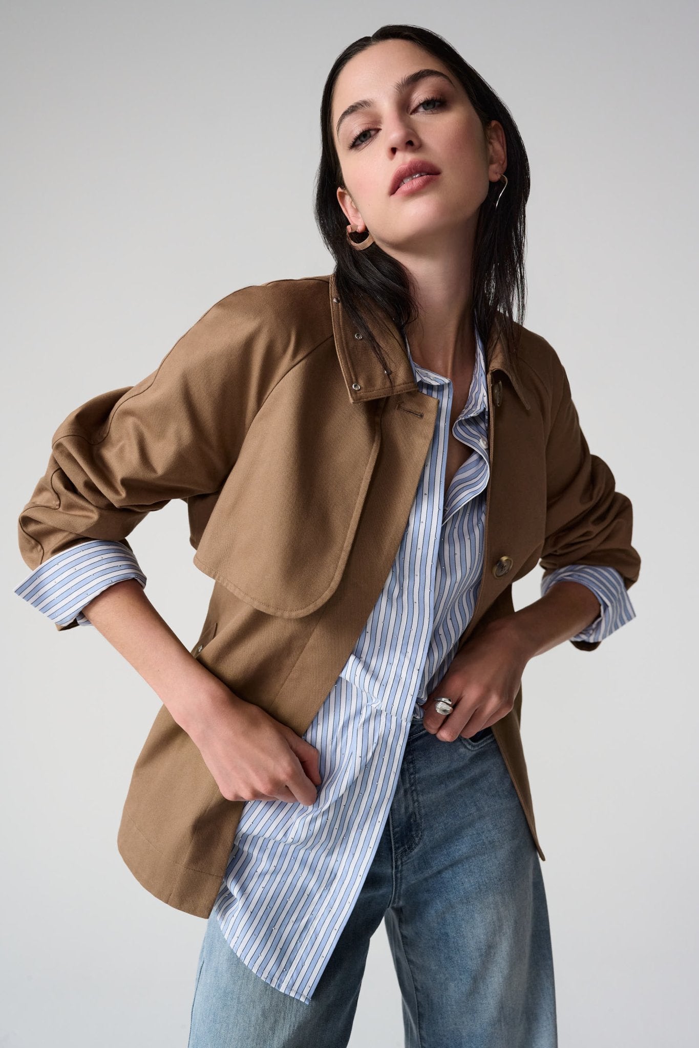 Shop Joseph Ribkoff Cotton Twill Short Trench with Belt &amp; Rhinestones - Joseph Ribkoff