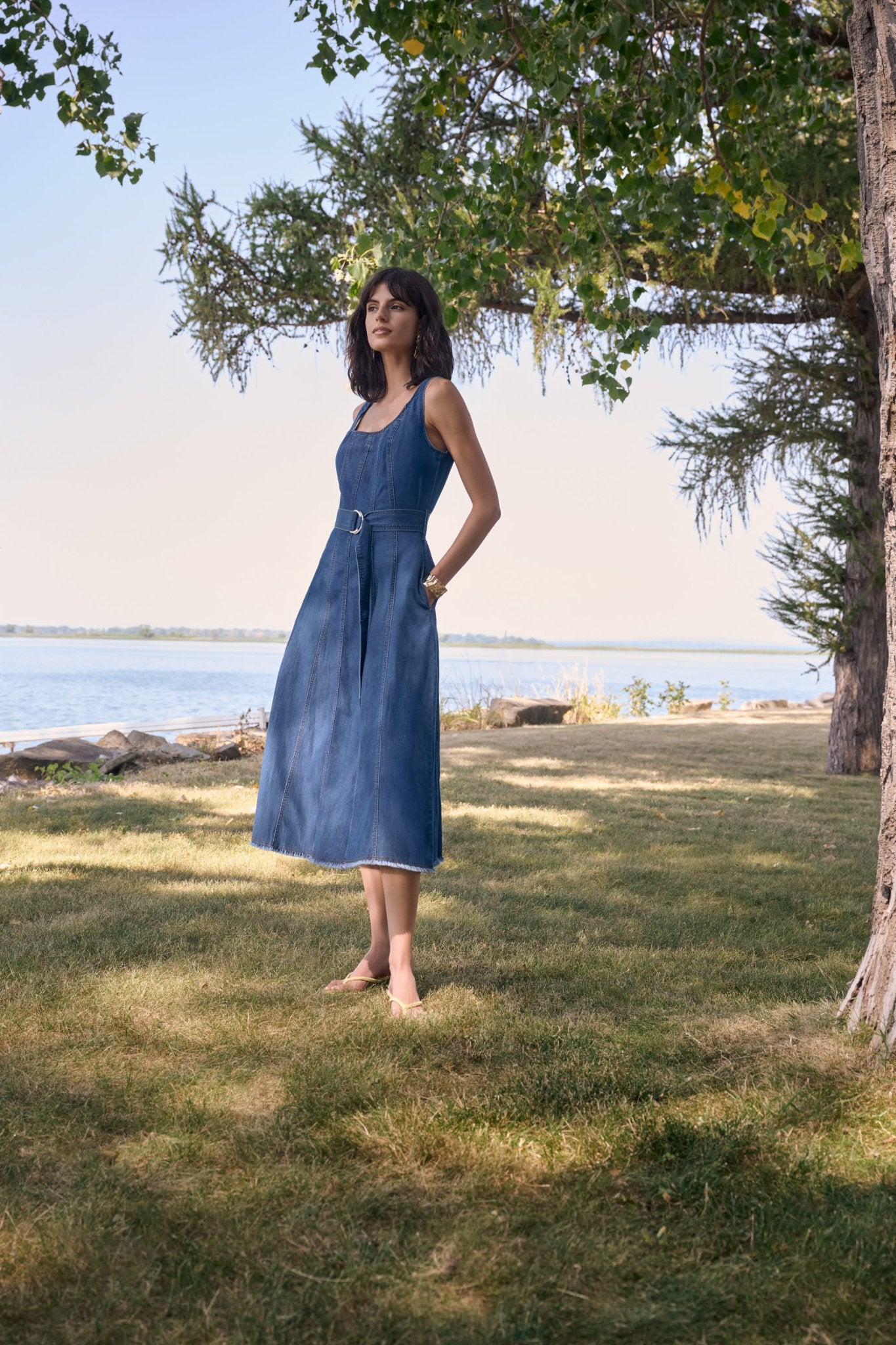 Shop Joseph Ribkoff Denim Fit And Flare Midi Dress - Joseph Ribkoff