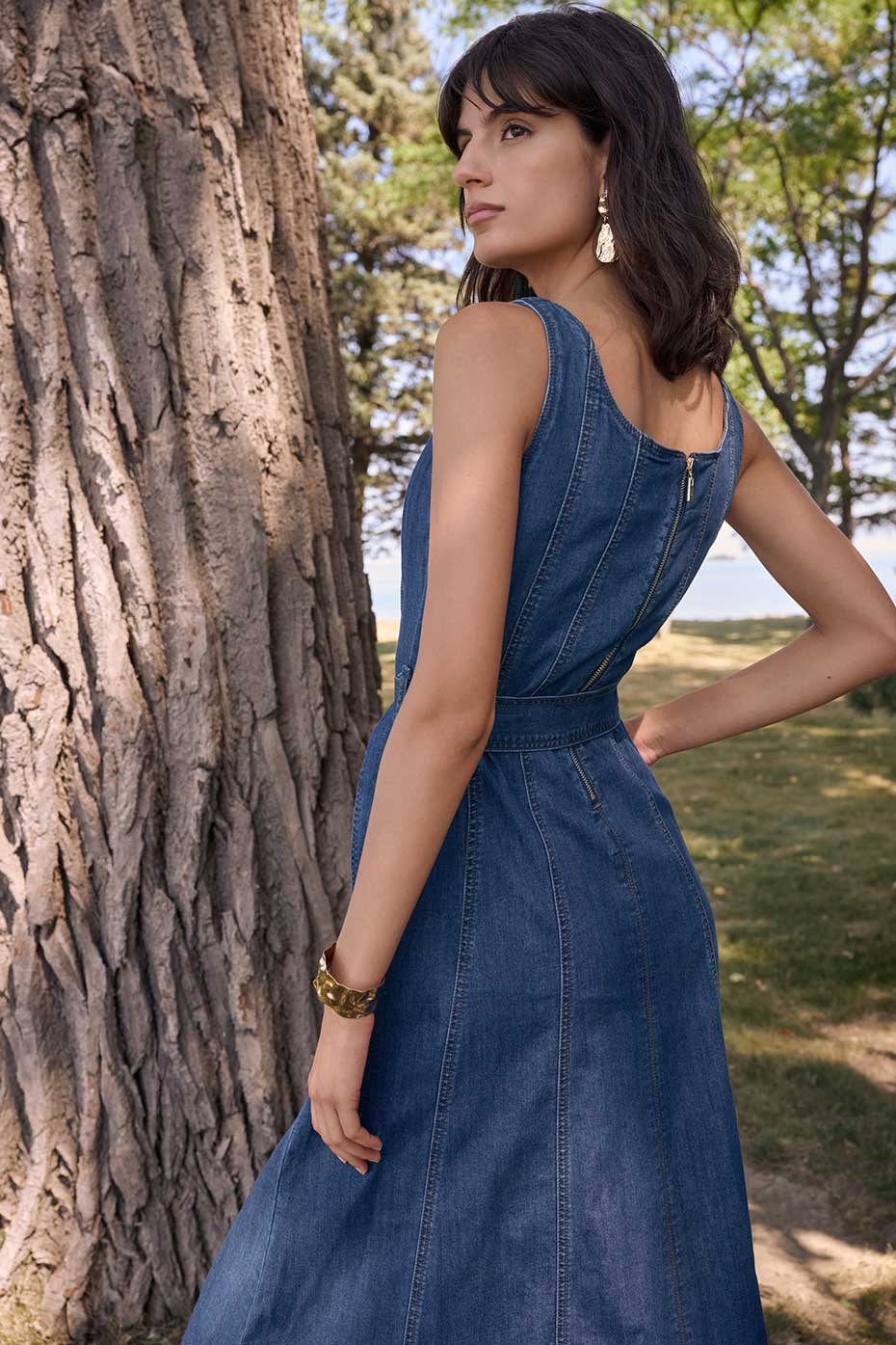 Shop Joseph Ribkoff Denim Fit And Flare Midi Dress - Joseph Ribkoff