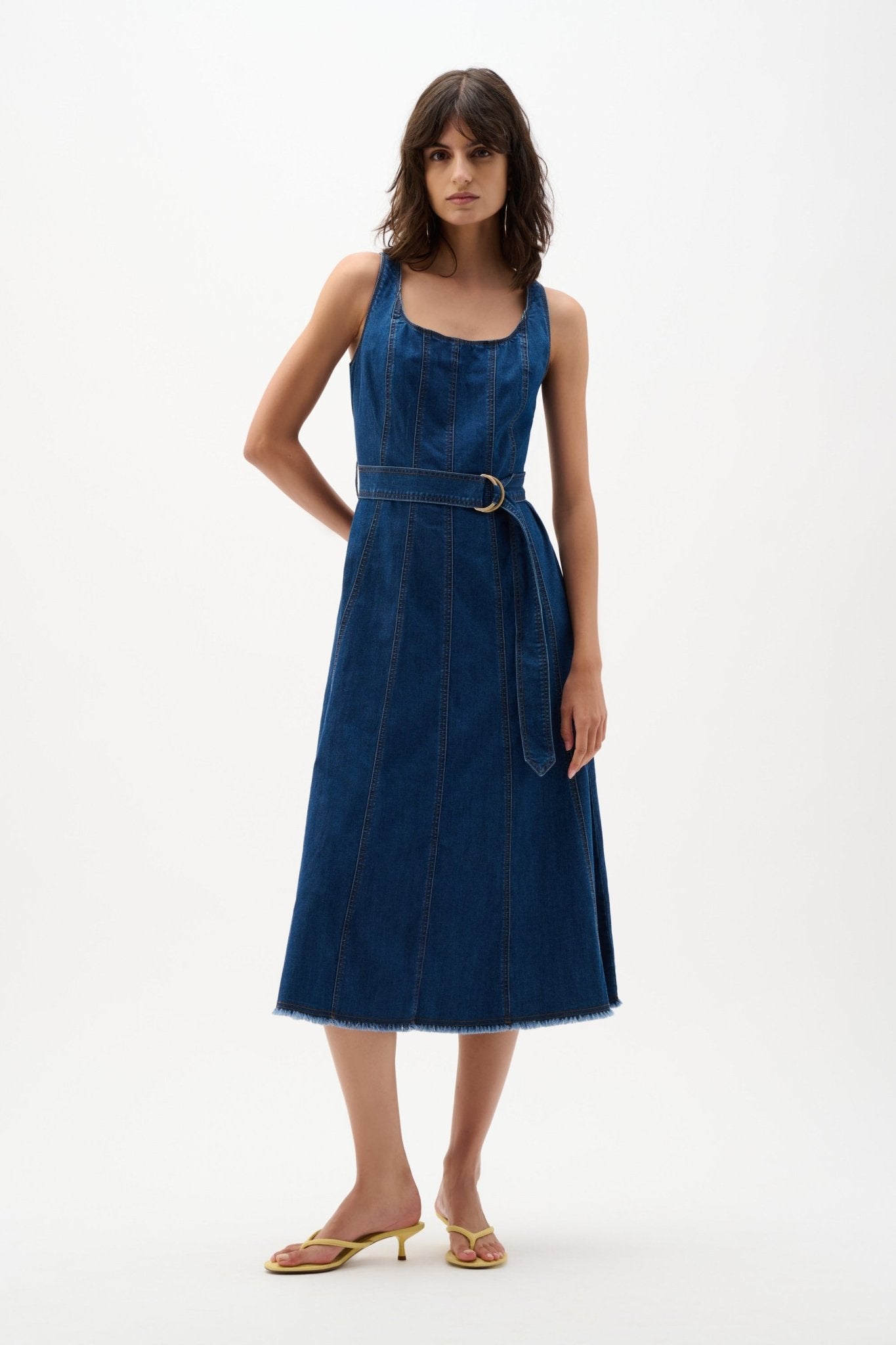 Shop Joseph Ribkoff Denim Fit And Flare Midi Dress - Joseph Ribkoff