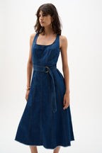 Shop Joseph Ribkoff Denim Fit And Flare Midi Dress - Joseph Ribkoff