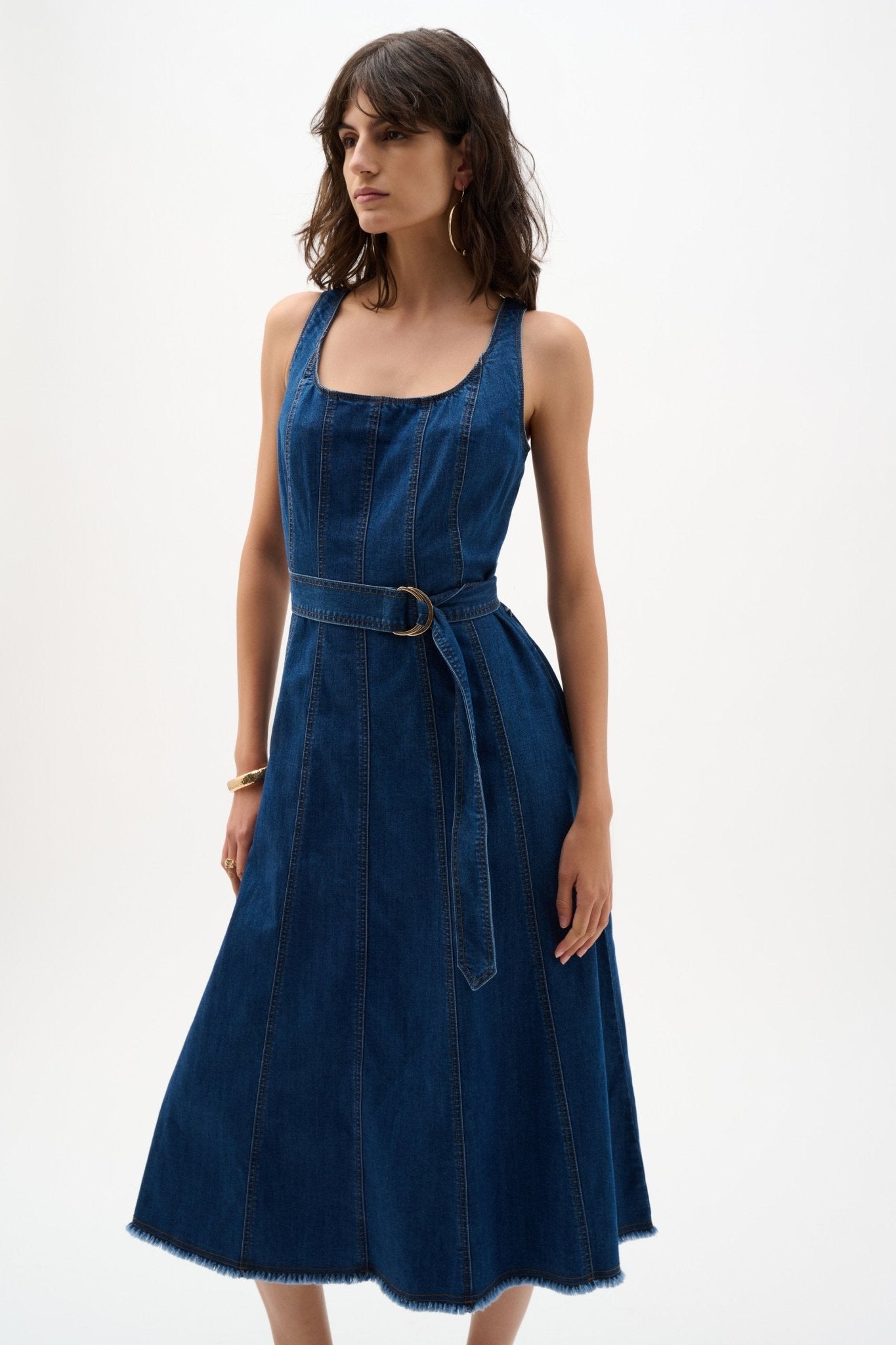 Shop Joseph Ribkoff Denim Fit And Flare Midi Dress - Joseph Ribkoff