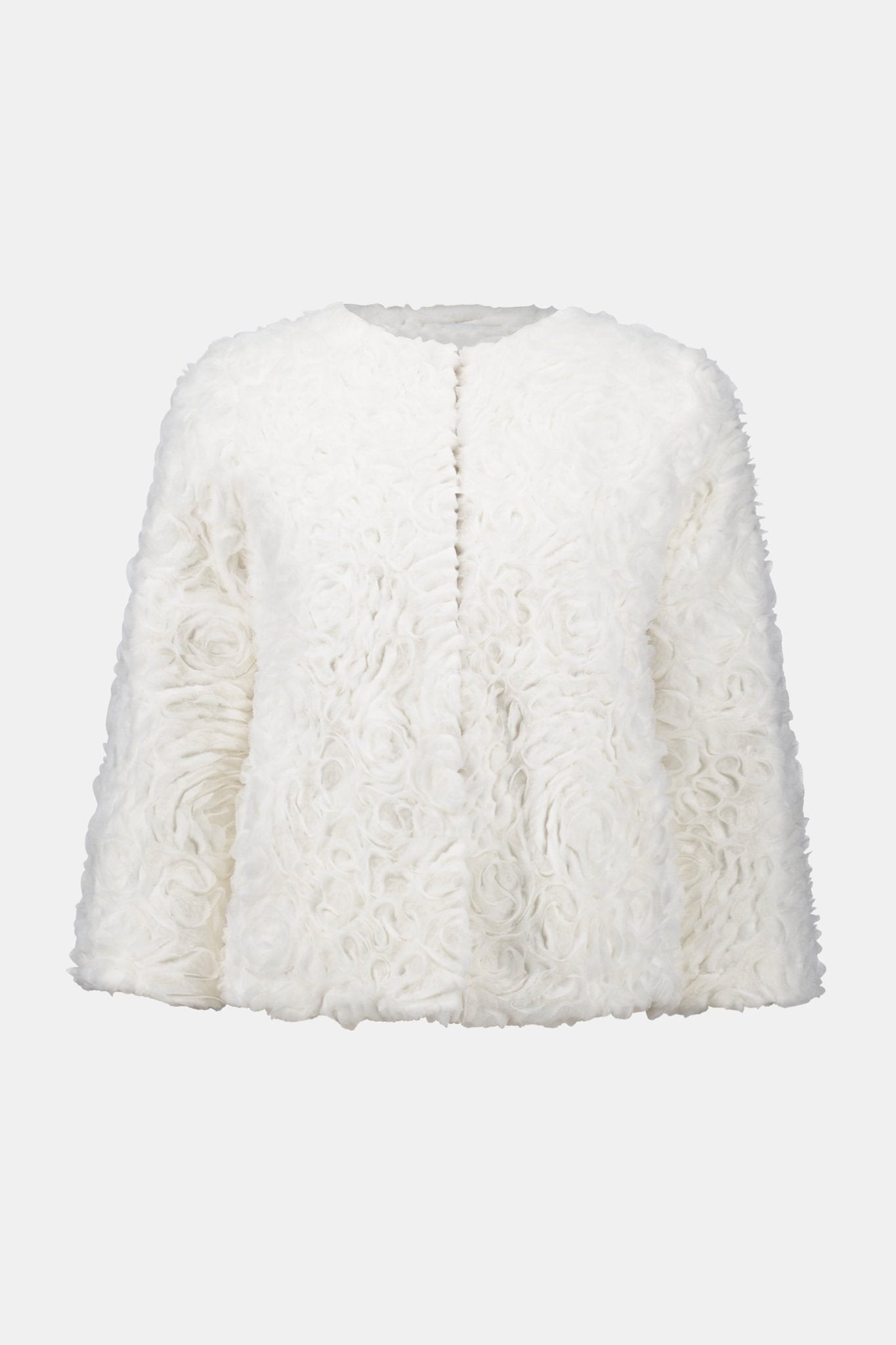 Shop Joseph Ribkoff Embroidered Faux Fur Collarless Jacket - Joseph Ribkoff