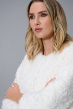 Shop Joseph Ribkoff Embroidered Faux Fur Collarless Jacket - Joseph Ribkoff