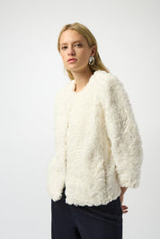 Shop Joseph Ribkoff Embroidered Faux Fur Collarless Jacket - Joseph Ribkoff