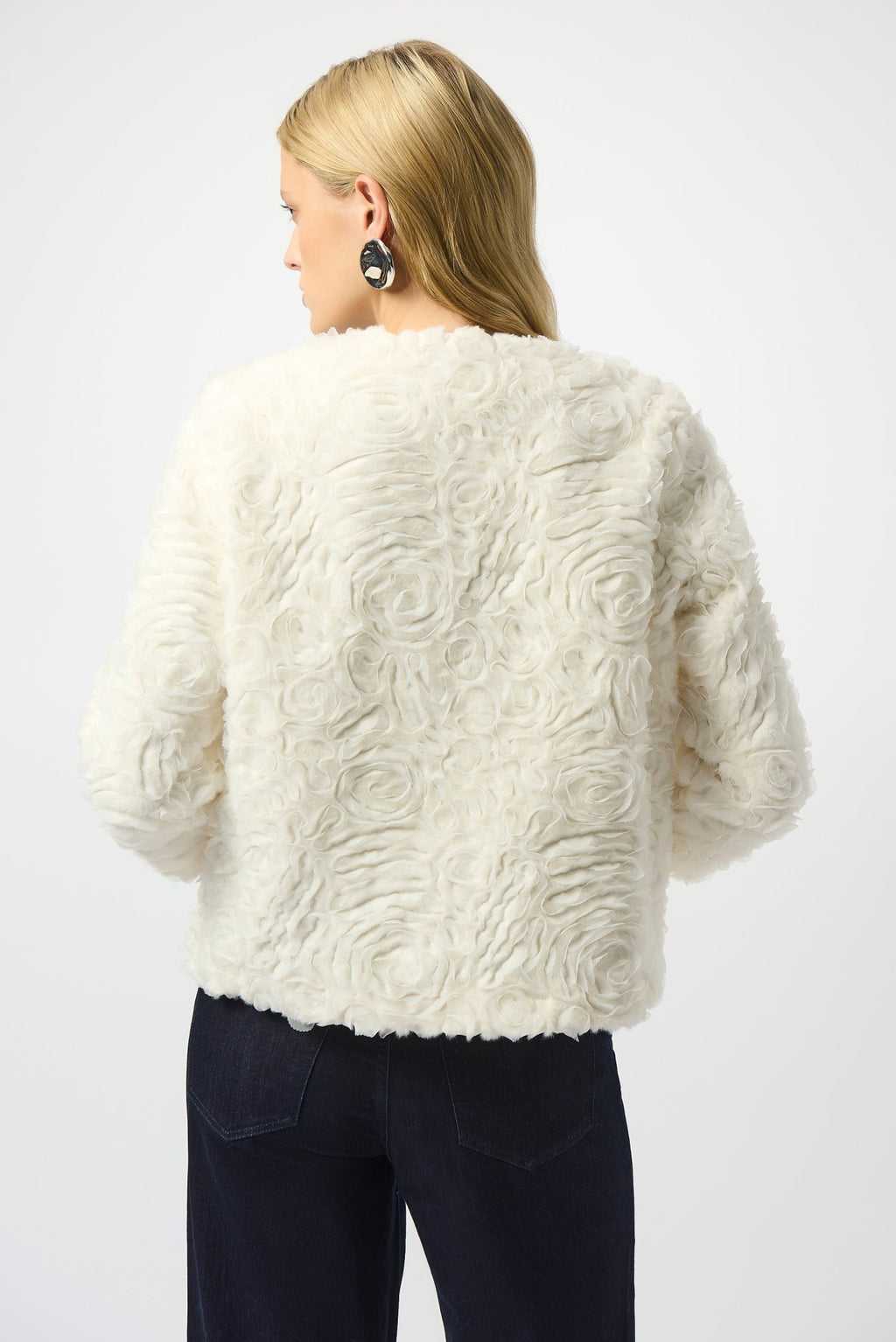 Shop Joseph Ribkoff Embroidered Faux Fur Collarless Jacket - Joseph Ribkoff