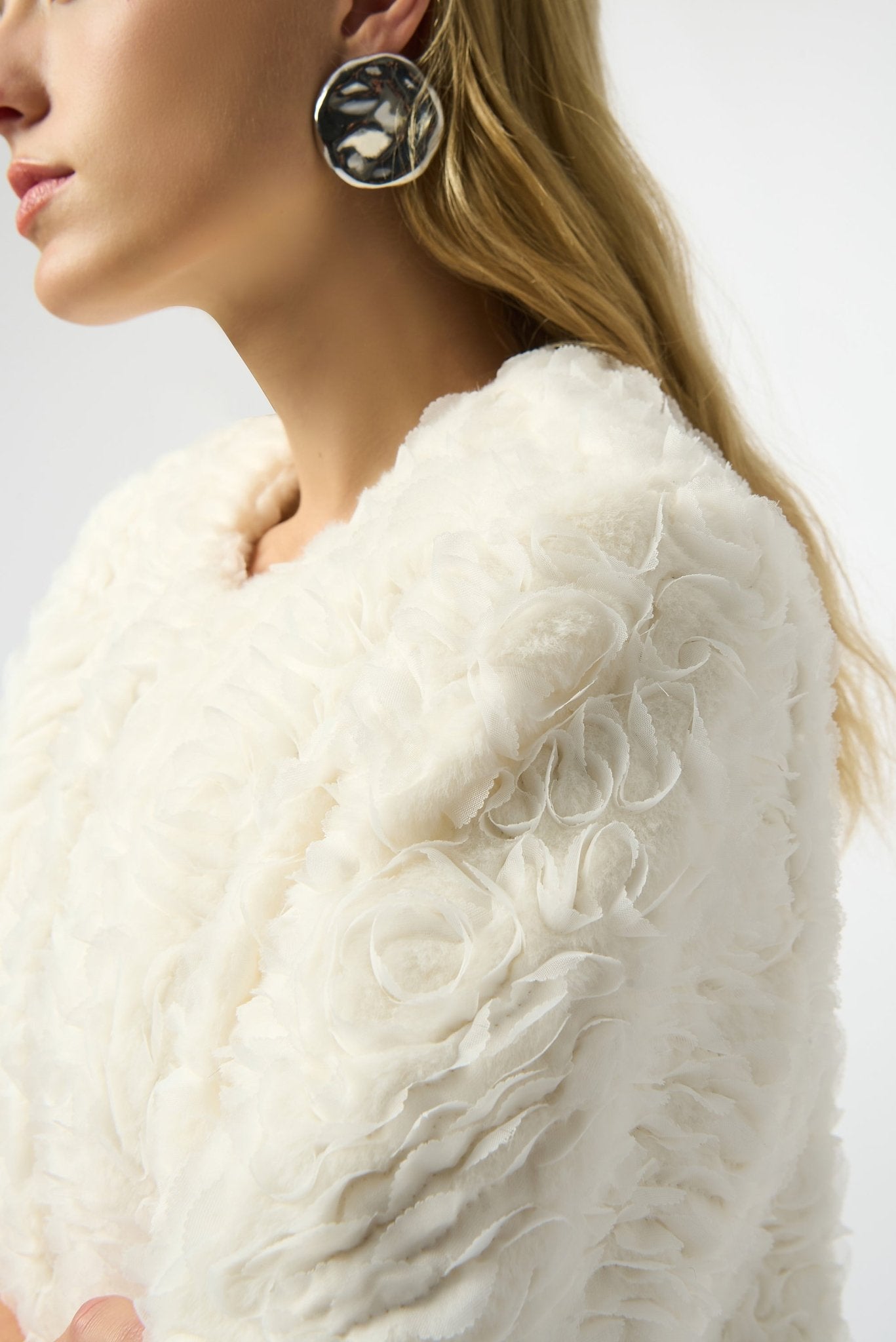 Shop Joseph Ribkoff Embroidered Faux Fur Collarless Jacket - Joseph Ribkoff