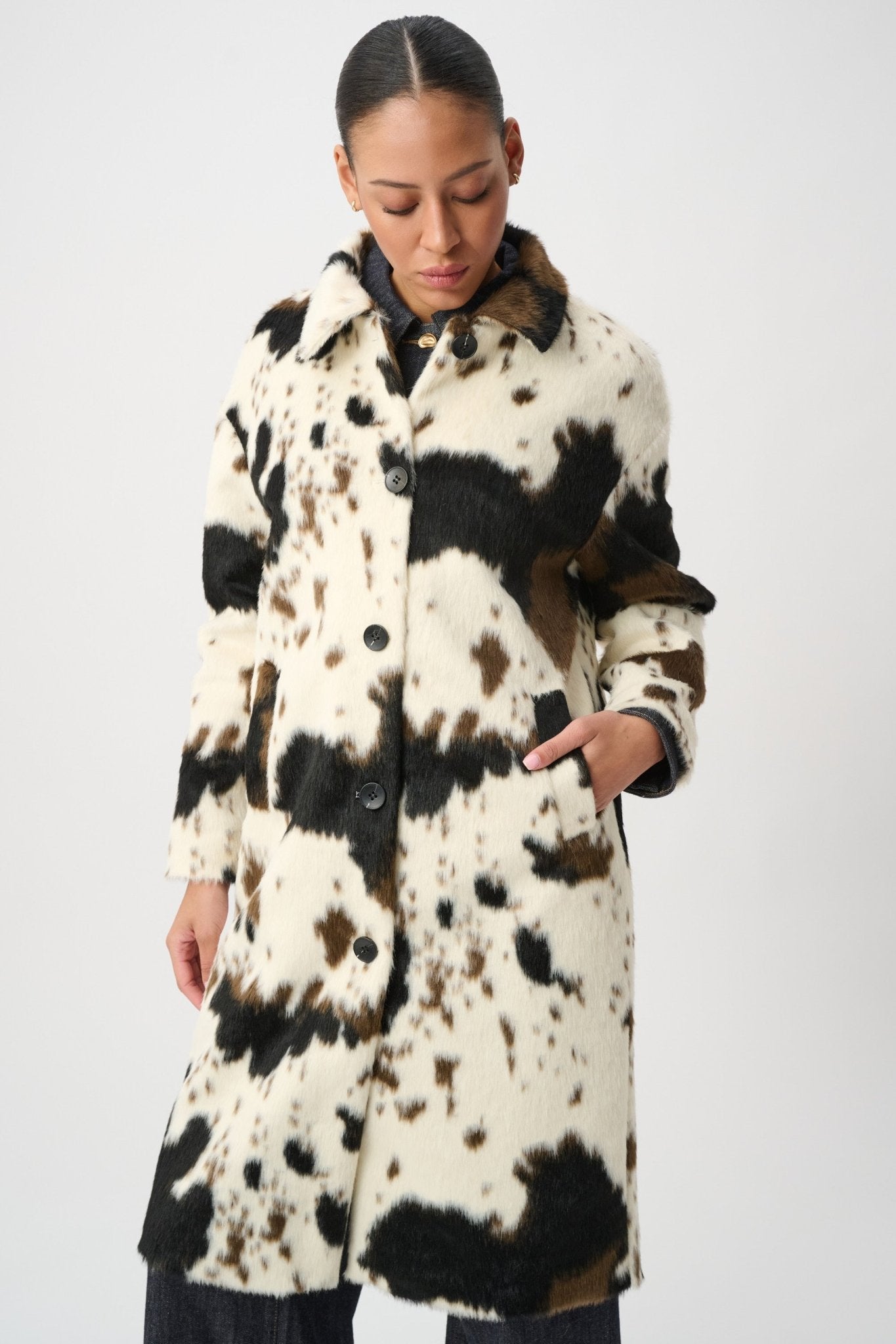 Shop Joseph Ribkoff Faux Fur Cow Print Coat 264994 - Joseph Ribkoff