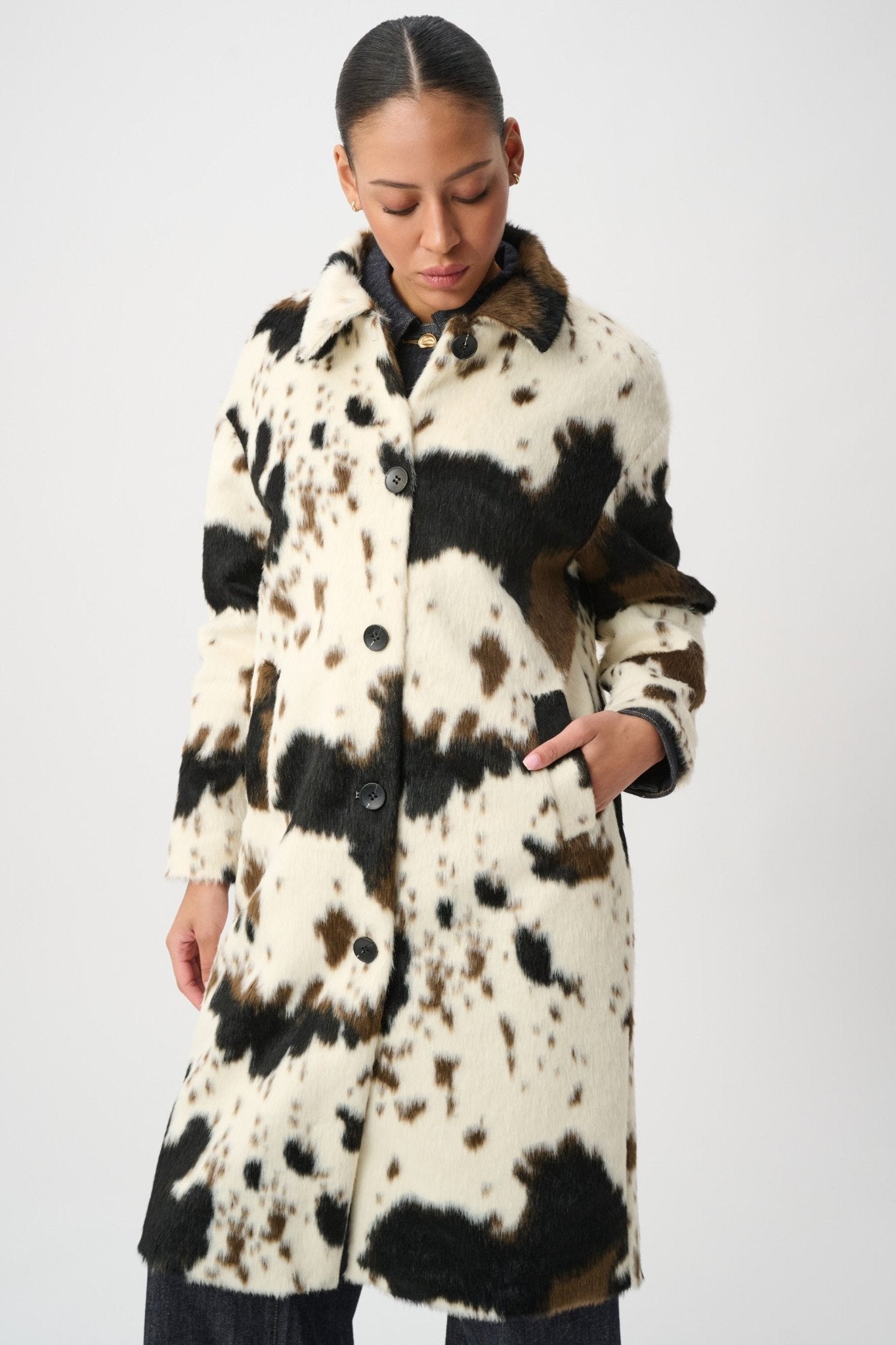 Shop Joseph Ribkoff Faux Fur Cow Print Coat 264994 - Joseph Ribkoff