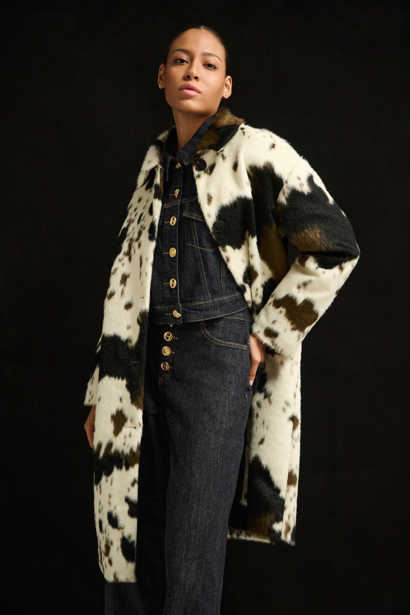 Shop Joseph Ribkoff Faux Fur Cow Print Coat 264994 - Joseph Ribkoff