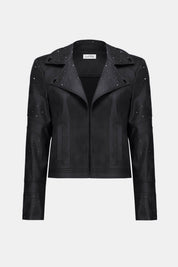 Shop Joseph Ribkoff Foiled Faux Suede Fitted Jacket with Rhinestones - Joseph Ribkoff