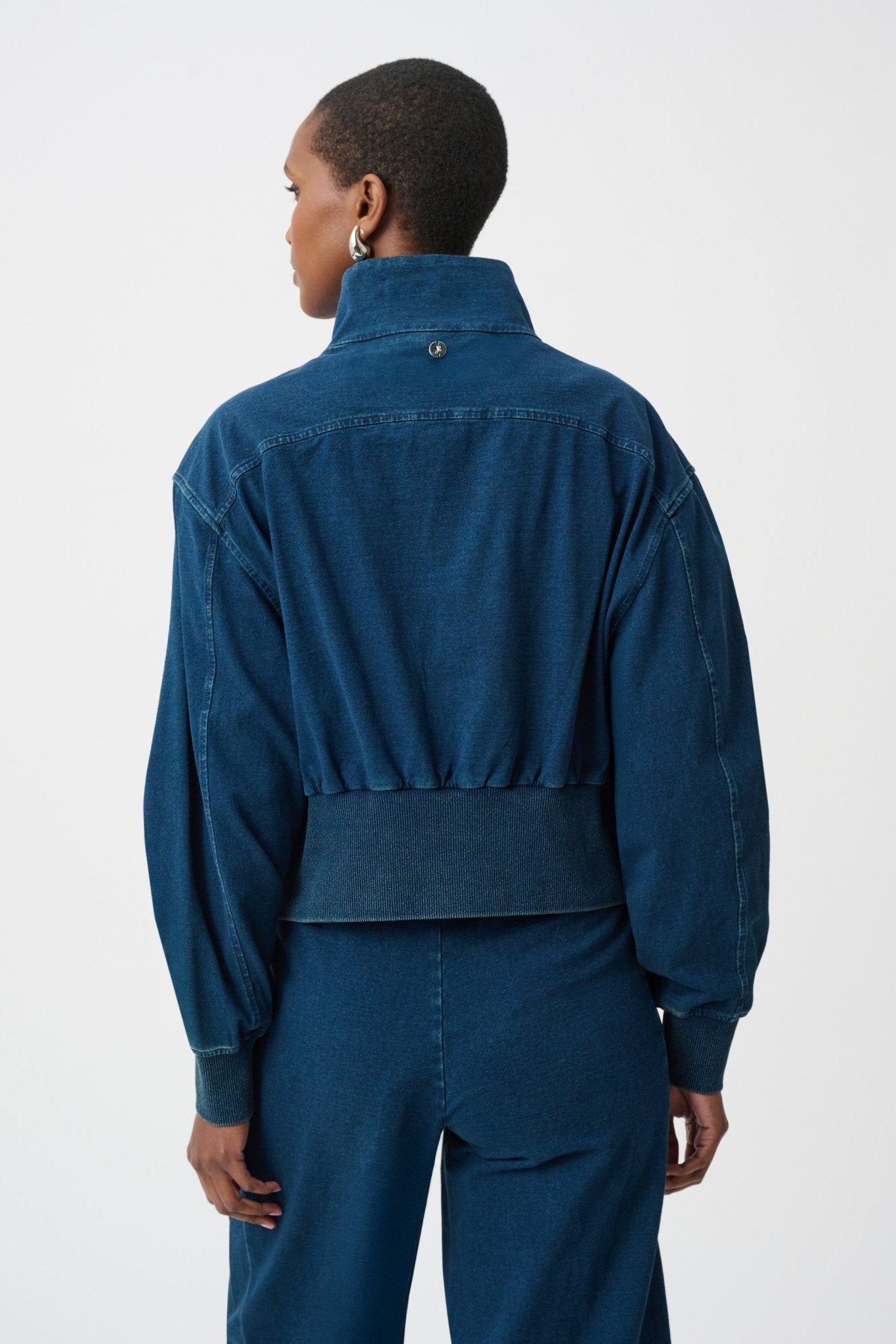 Shop Joseph Ribkoff Knit Denim Funnel - Neck Bomber Jacket - Joseph Ribkoff