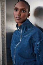 Shop Joseph Ribkoff Knit Denim Funnel - Neck Bomber Jacket - Joseph Ribkoff