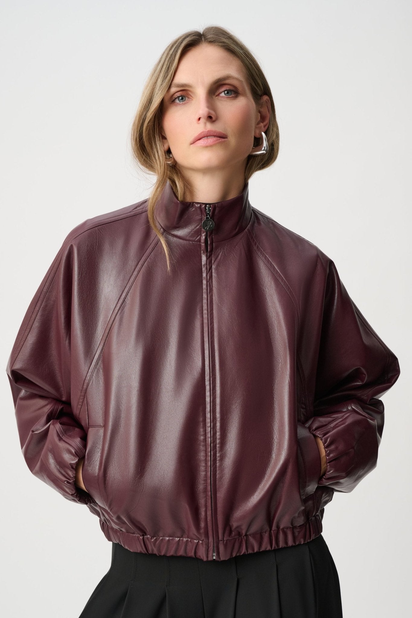 Shop Joseph Ribkoff Leatherette Mock - Neck Bomber Jacket - Joseph Ribkoff