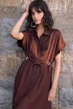 Shop Joseph Ribkoff Linen Blend Fit And Flare Shirt Dress With Sash - Joseph Ribkoff