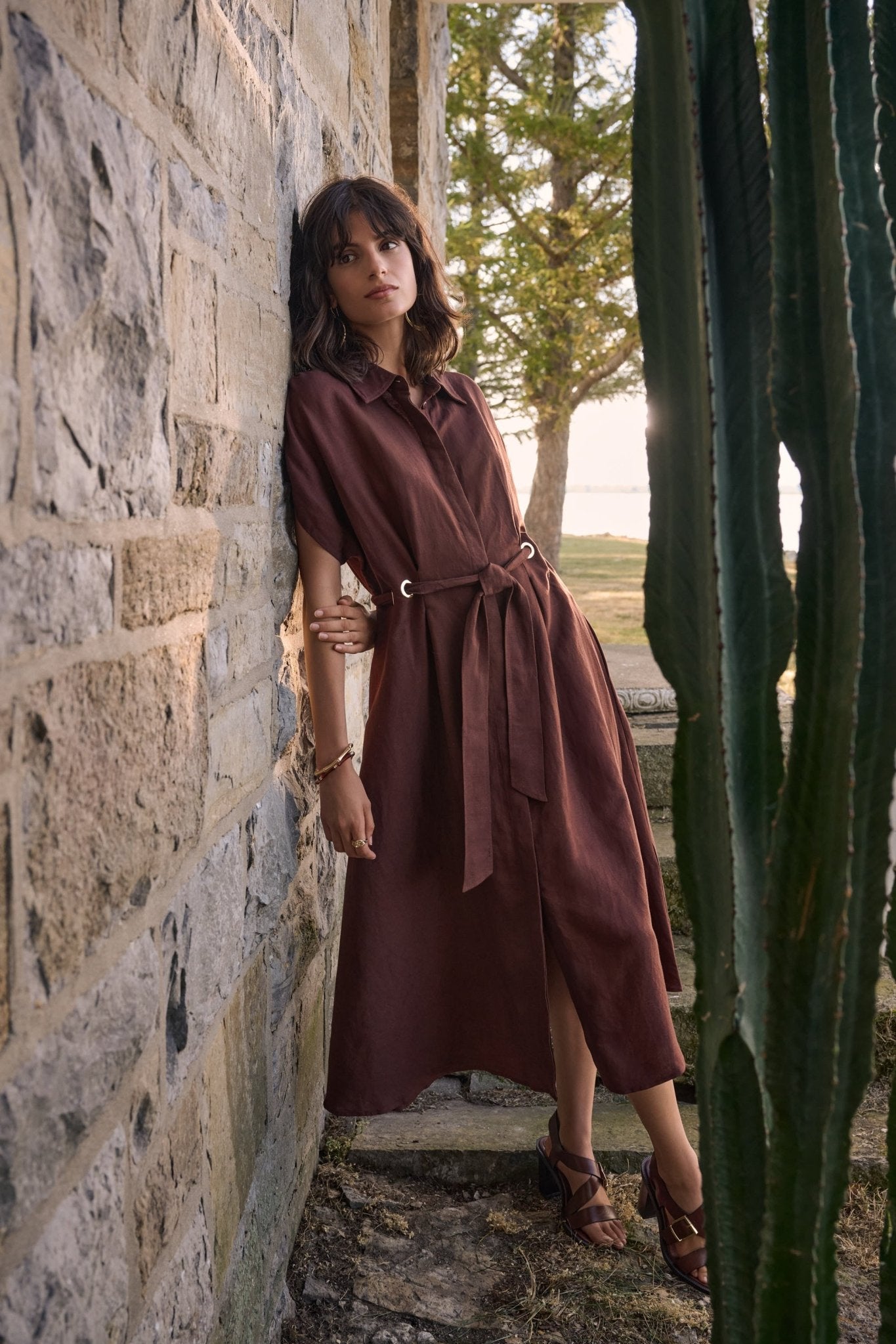 Shop Joseph Ribkoff Linen Blend Fit And Flare Shirt Dress With Sash - Joseph Ribkoff