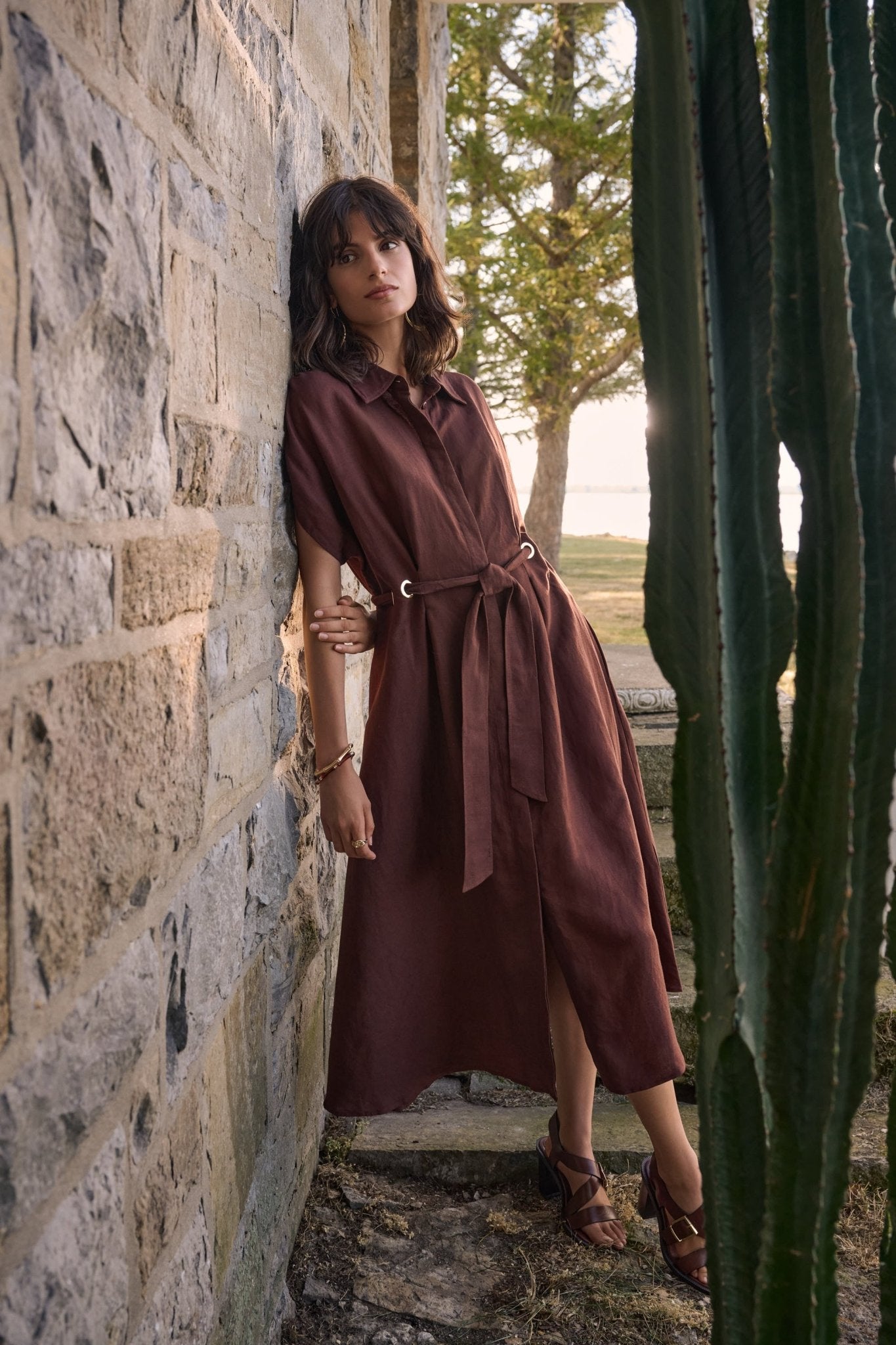 Shop Joseph Ribkoff Linen Blend Fit And Flare Shirt Dress With Sash - Joseph Ribkoff