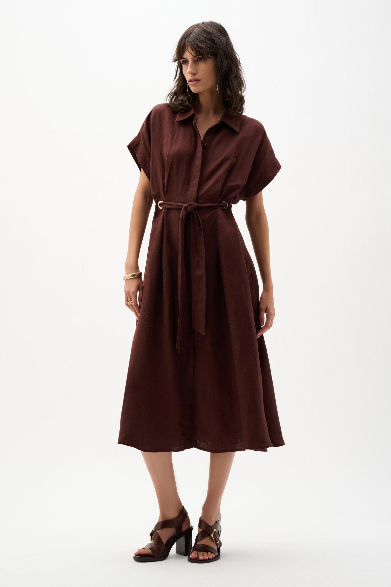 Shop Joseph Ribkoff Linen Blend Fit And Flare Shirt Dress With Sash - Joseph Ribkoff