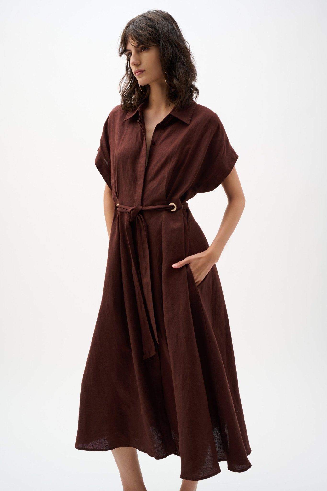 Shop Joseph Ribkoff Linen Blend Fit And Flare Shirt Dress With Sash - Joseph Ribkoff