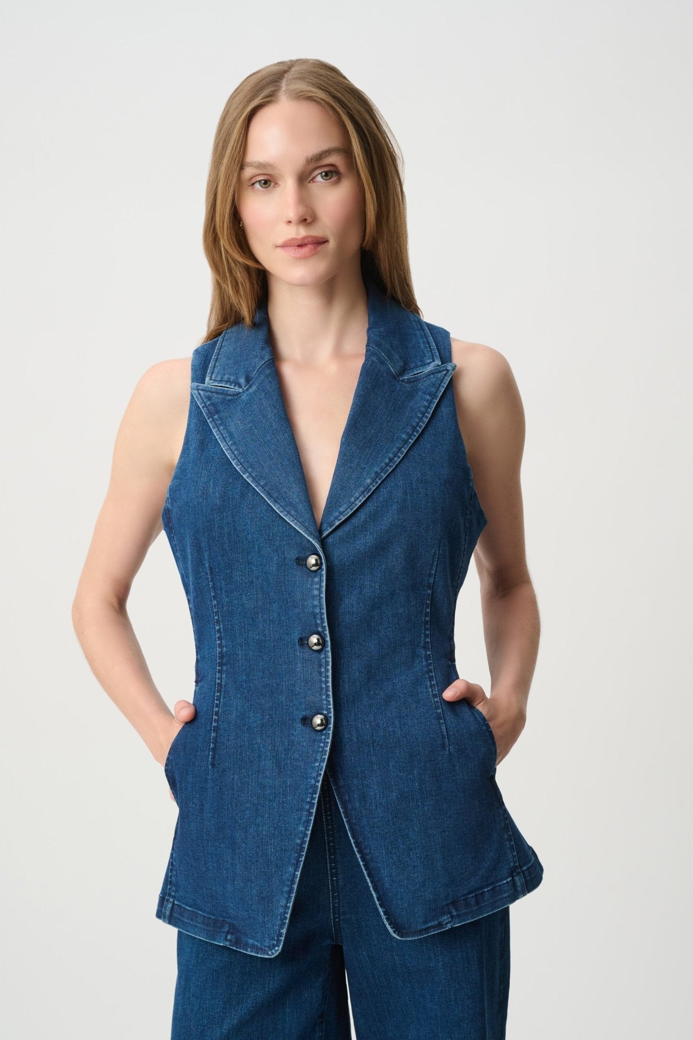 Shop Joseph Ribkoff Repreve® Denim Fitted Vest - Joseph Ribkoff