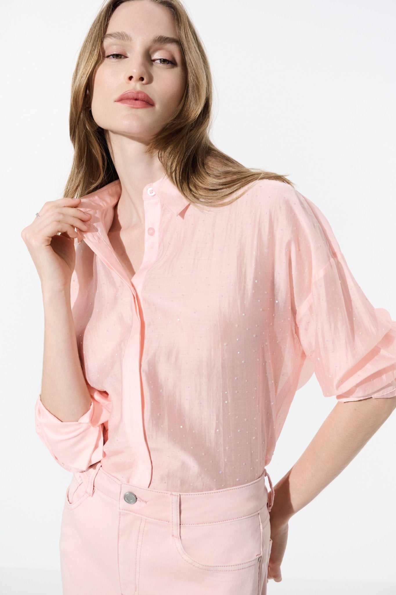 Shop Joseph Ribkoff Rhinestone-Embellished Sheer Blouse - Joseph Ribkoff