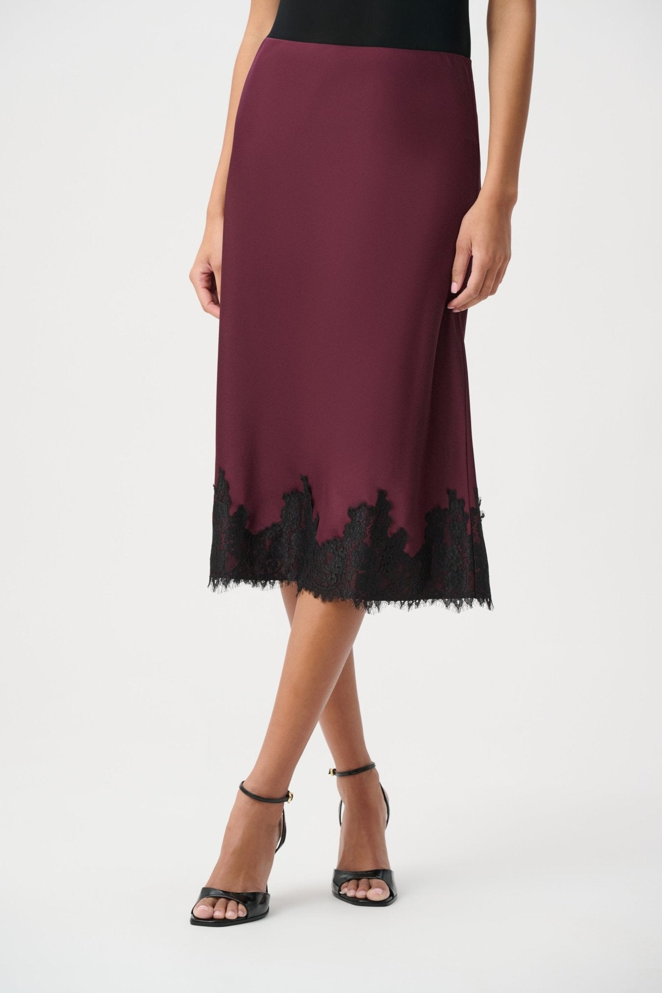 Shop Joseph Ribkoff Satin Lace Trim Midi Skirt - Joseph Ribkoff