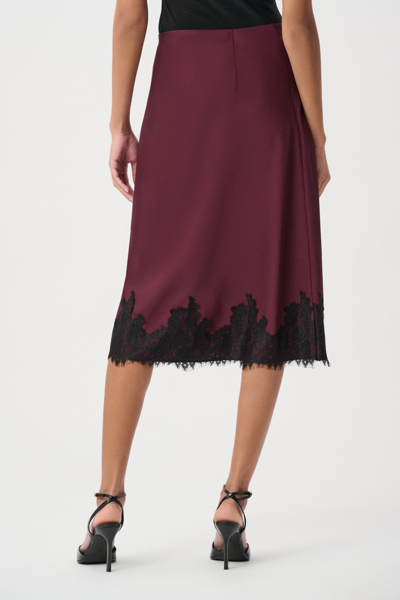 Shop Joseph Ribkoff Satin Lace Trim Midi Skirt - Joseph Ribkoff
