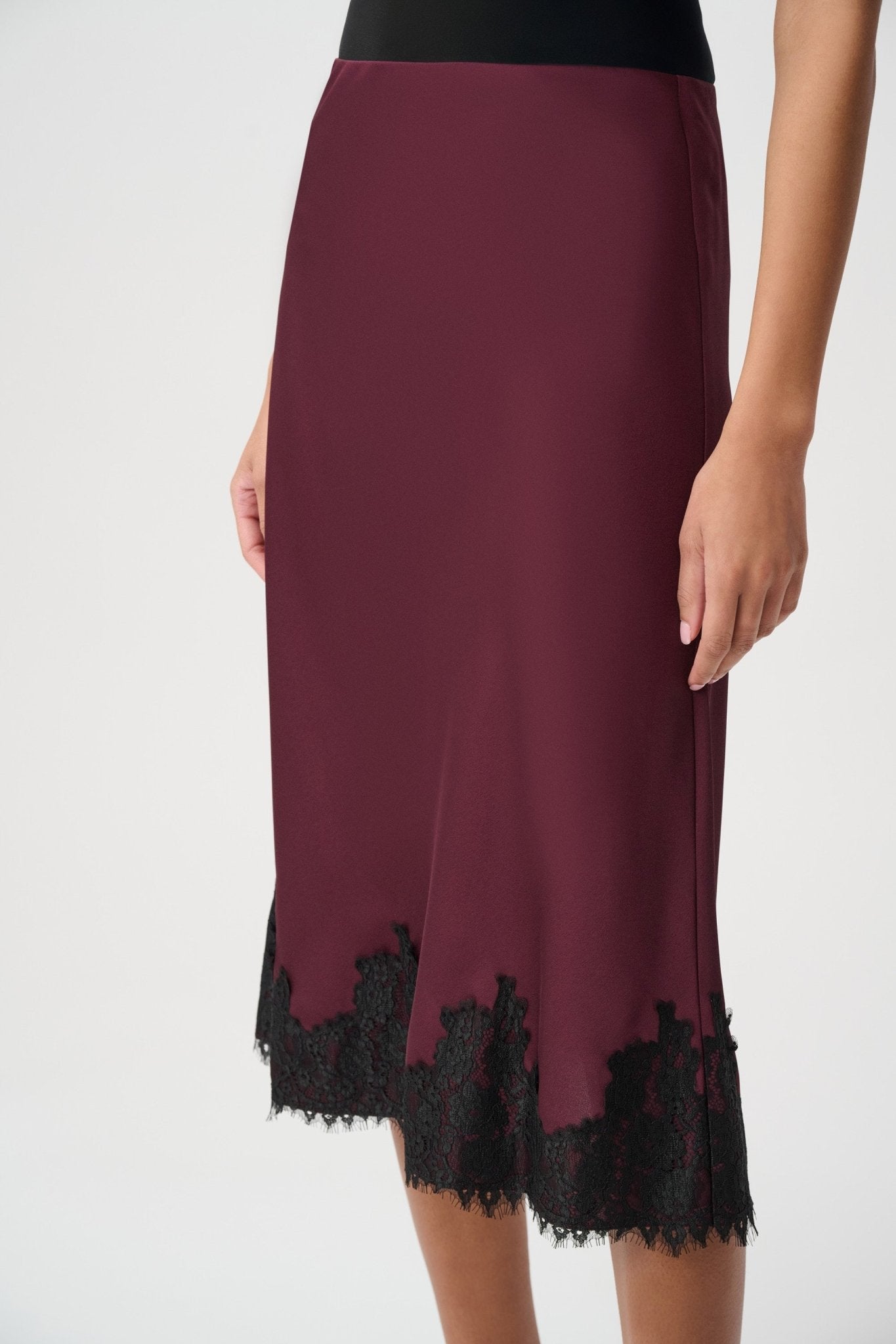 Shop Joseph Ribkoff Satin Lace Trim Midi Skirt - Joseph Ribkoff