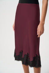 Joseph Ribkoff Satin Lace Trim Midi Skirt