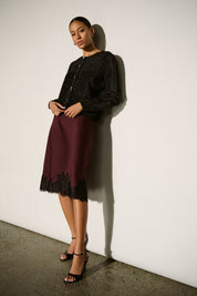 Shop Joseph Ribkoff Satin Lace Trim Midi Skirt - Joseph Ribkoff