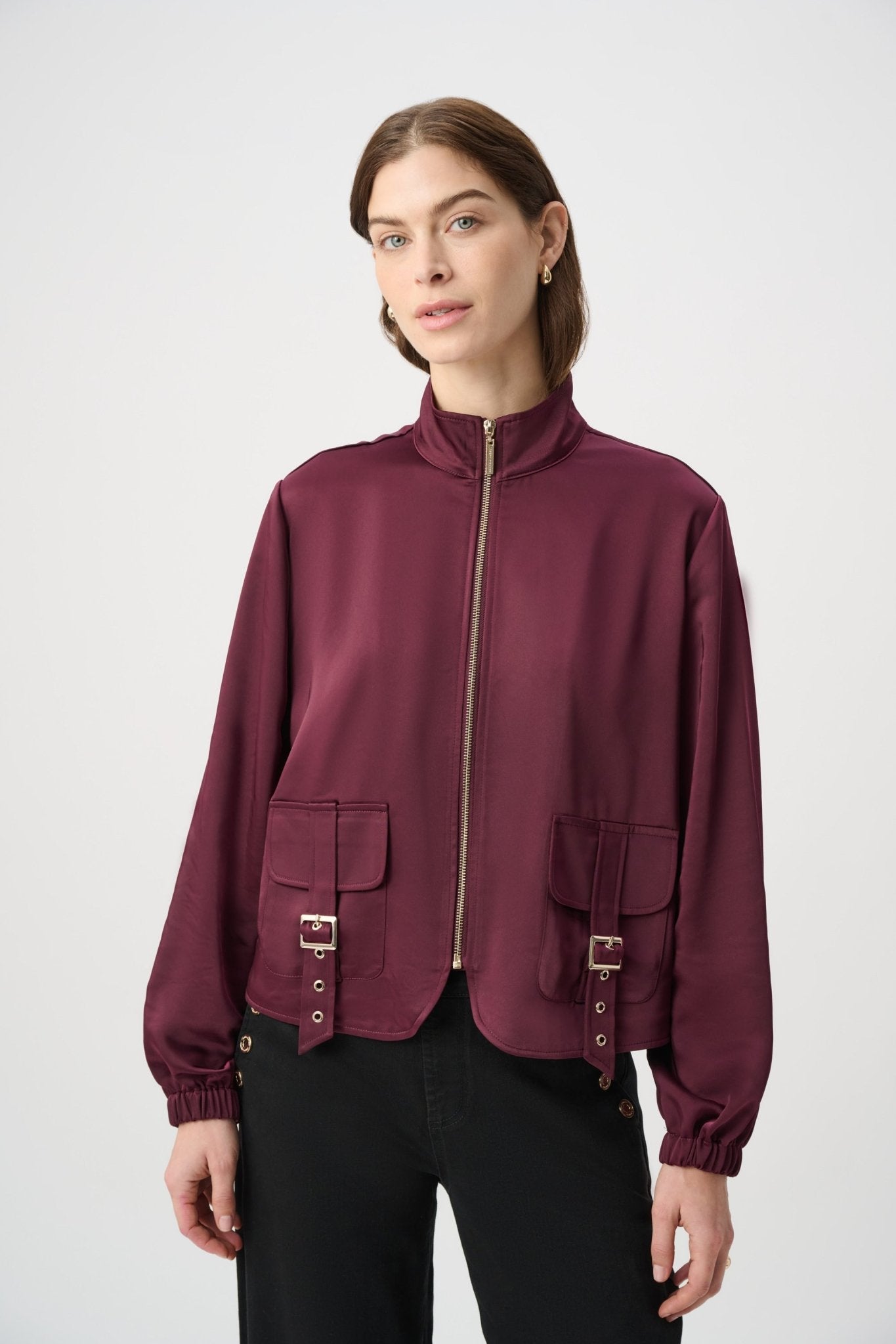 Shop Joseph Ribkoff Satin Puff Sleeve Utility Jacket - Joseph Ribkoff
