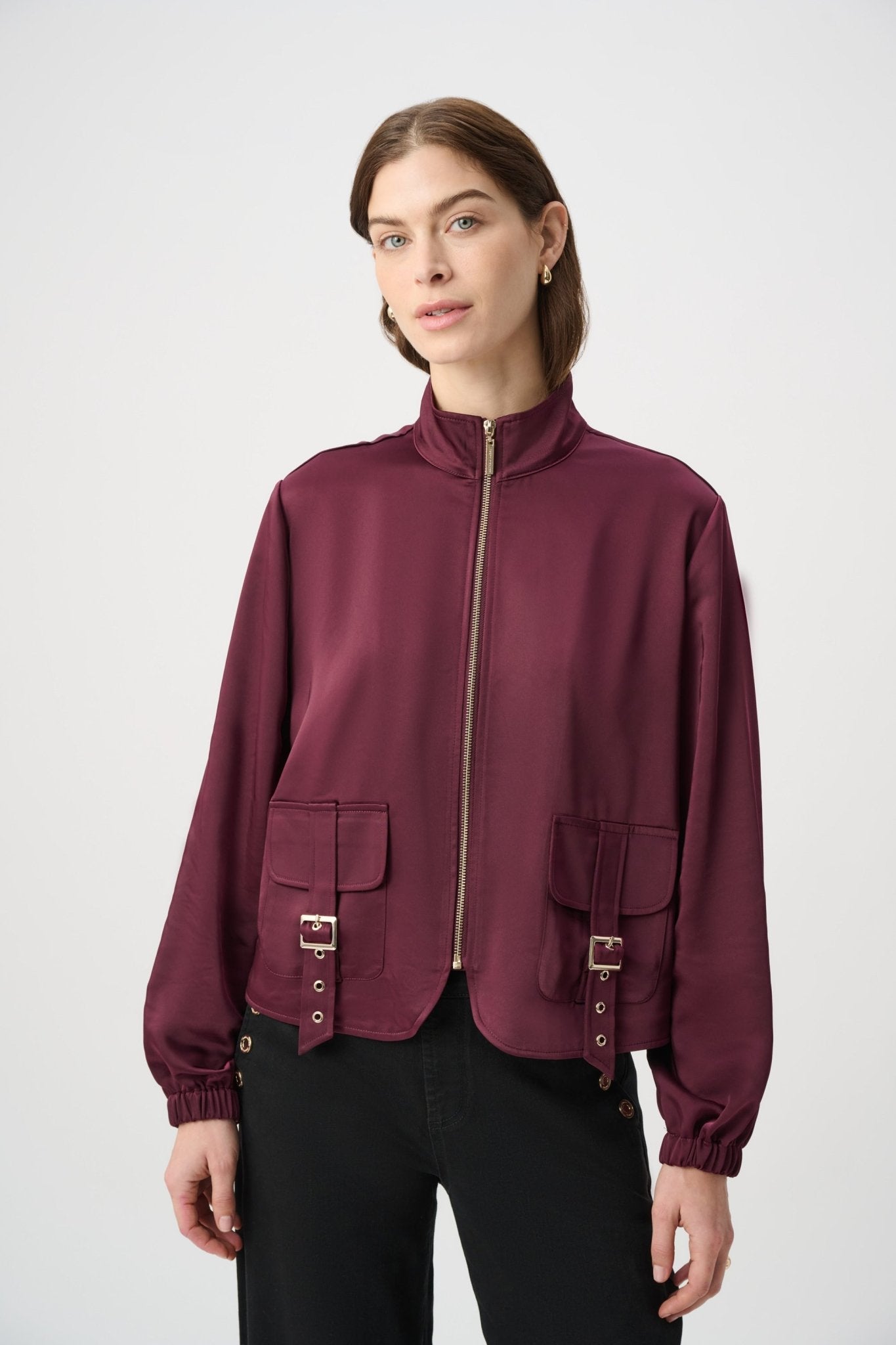 Shop Joseph Ribkoff Satin Puff Sleeve Utility Jacket - Joseph Ribkoff