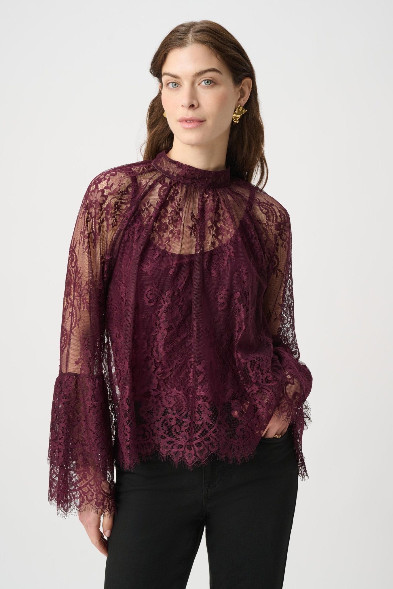 Shop Joseph Ribkoff Scalloped Lace Trapeze Top - Joseph Ribkoff