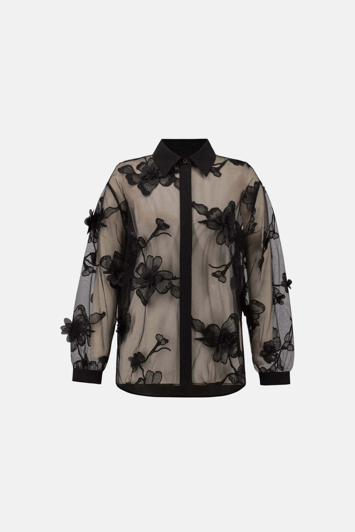 Shop Joseph Ribkoff Sheer Textured Flower Appliqué Blouse 264945 - Joseph Ribkoff