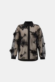 Shop Joseph Ribkoff Sheer Textured Flower Appliqué Blouse 264945 - Joseph Ribkoff