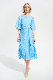 Shop Joseph Ribkoff Signature | 3D Embroidered Chiffon Fit And Flare Midi Dress - Joseph Ribkoff