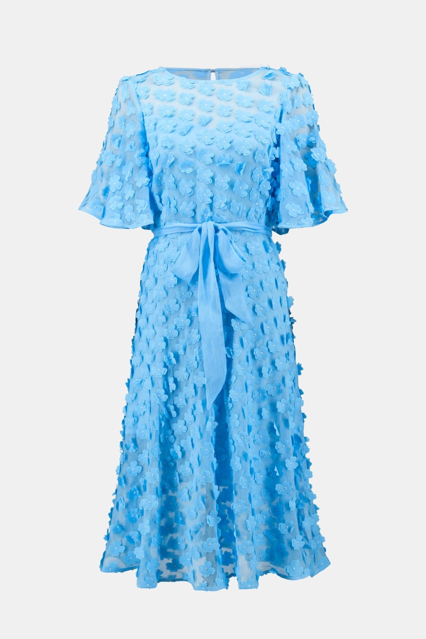 Shop Joseph Ribkoff Signature | 3D Embroidered Chiffon Fit And Flare Midi Dress - Joseph Ribkoff
