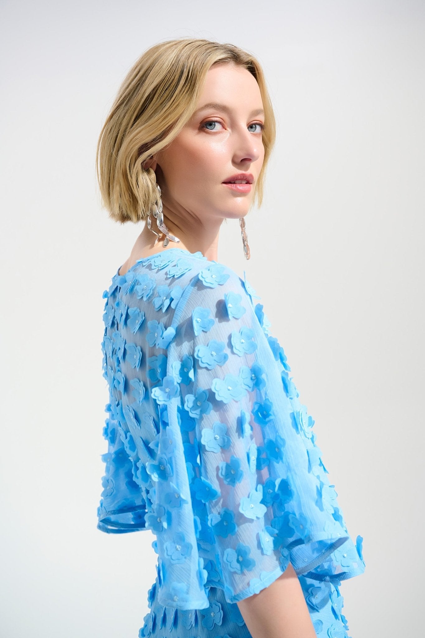 Shop Joseph Ribkoff Signature | 3D Embroidered Chiffon Fit And Flare Midi Dress - Joseph Ribkoff