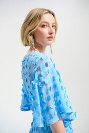 Shop Joseph Ribkoff Signature | 3D Embroidered Chiffon Fit And Flare Midi Dress - Joseph Ribkoff