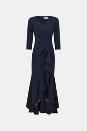 Shop Joseph Ribkoff Signature | Scuba Crepe and Chiffon Ruffled Trumpet Gown 263741 - Joseph Ribkoff