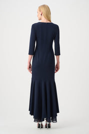 Shop Joseph Ribkoff Signature | Scuba Crepe and Chiffon Ruffled Trumpet Gown 263741 - Joseph Ribkoff