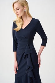 Shop Joseph Ribkoff Signature | Scuba Crepe and Chiffon Ruffled Trumpet Gown 263741 - Joseph Ribkoff
